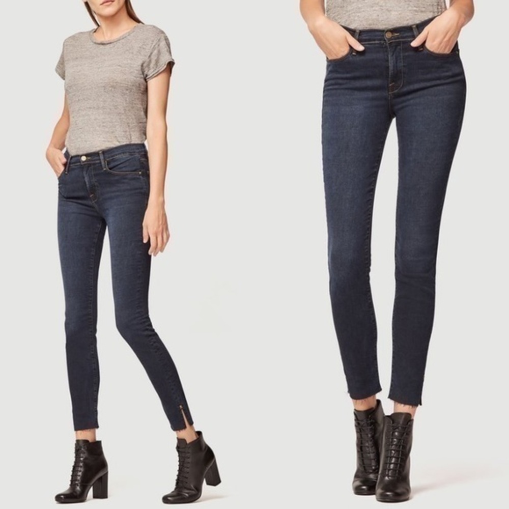 Frame Denim Revolve Le High Raw Edge Hem Ankle Slit Rivet Skinny Jeans Fonda